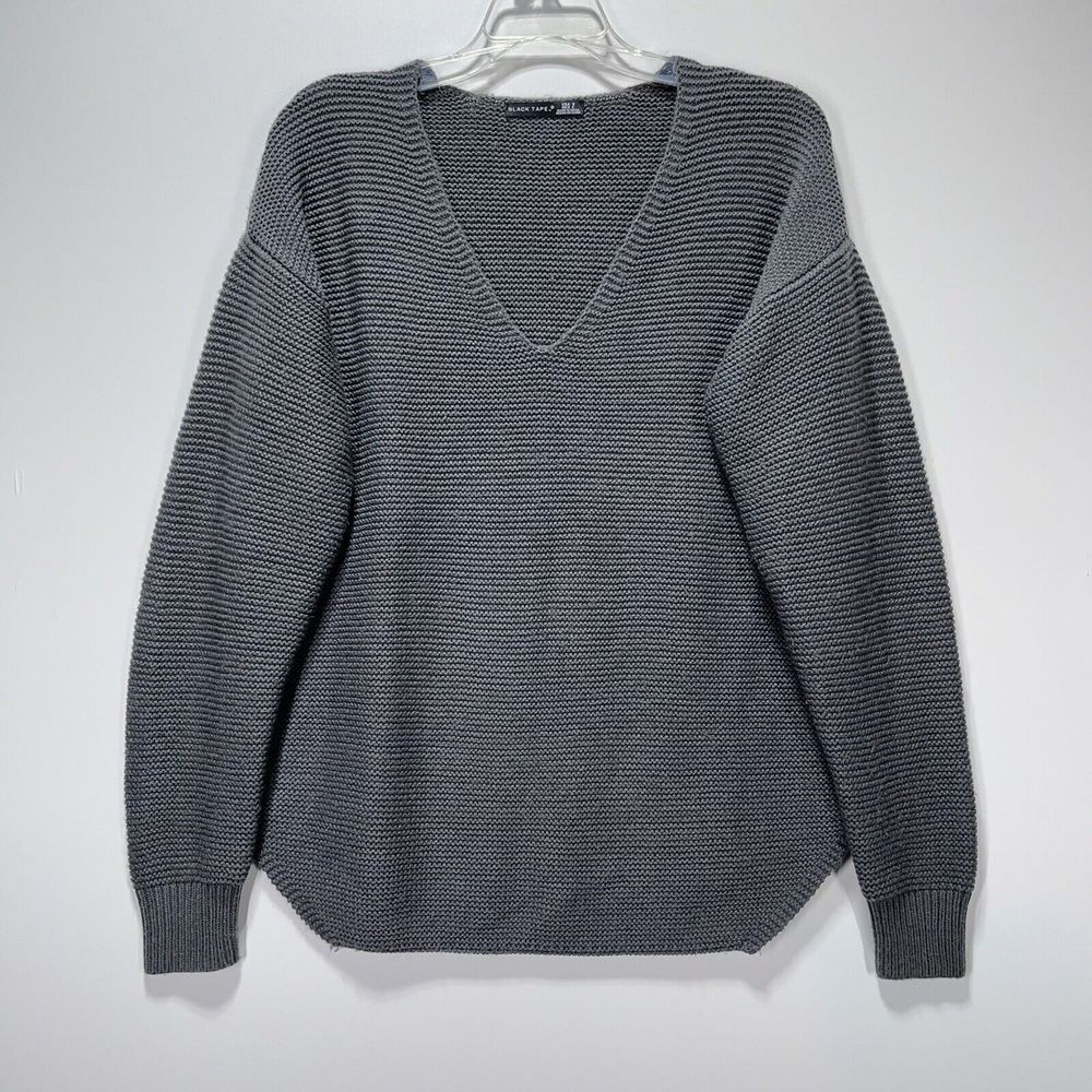 Black Tape Womens Sweater Size S Gray Waffle-Knit V-Neck Acrylic Blend Capsule